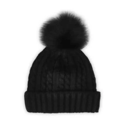 SoftMoc Women's Cable Stitch Hat With Fur Pom -ShoeVibe Sales Shop HTEPH1 BLK XXX 3