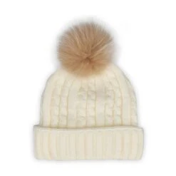 SoftMoc Women's Cable Stitch Hat With Fur Pom -ShoeVibe Sales Shop HTEPH1 IVY XXX 1
