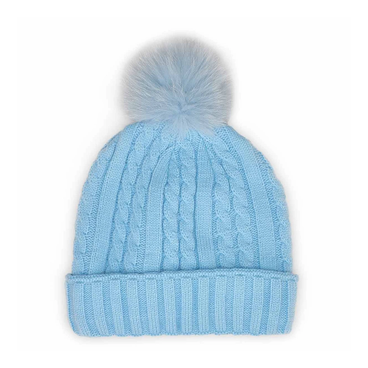 SoftMoc Women's Light Blue With Fur Pom Cable 3 SoftMoc Women's Light Blue With Fur Pom Cable