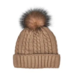 SoftMoc Women's Camel With Fur Pom Pom Cable