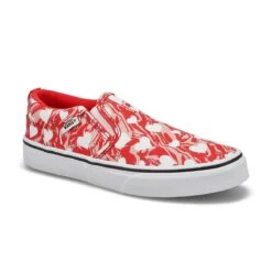 Vans Girls' Asher Marble Hearts Sneaker - Red